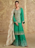 Chinnon Silk Green Wedding Wear Embroidery Work Readymade Gharara Suit